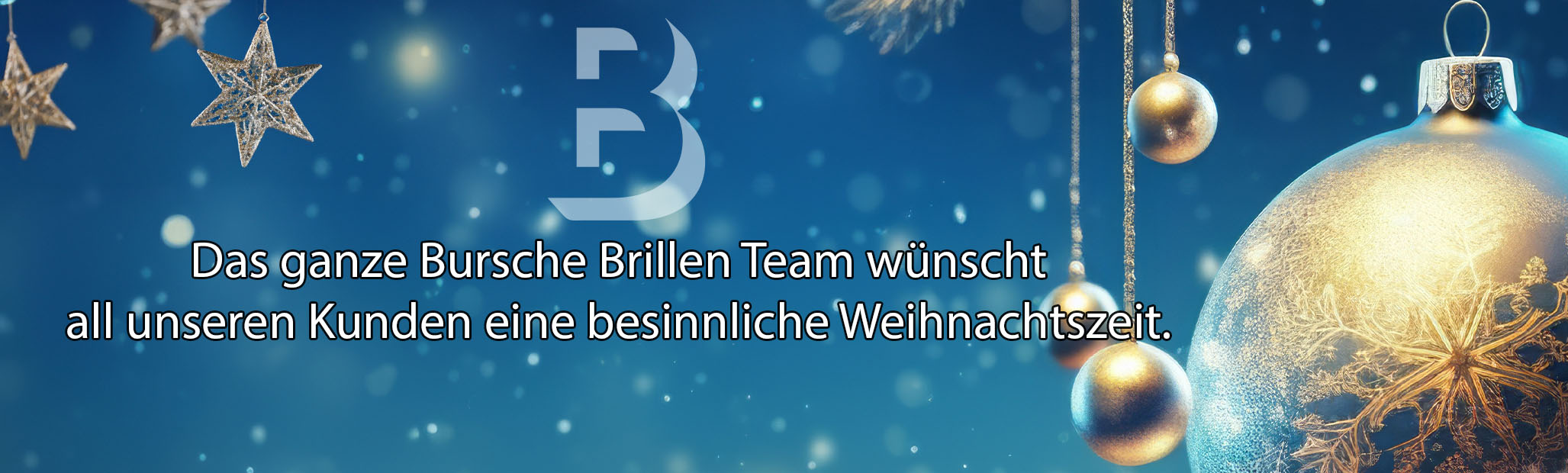 blauer Weihnachtsslider mit goldenen Ornamenten.